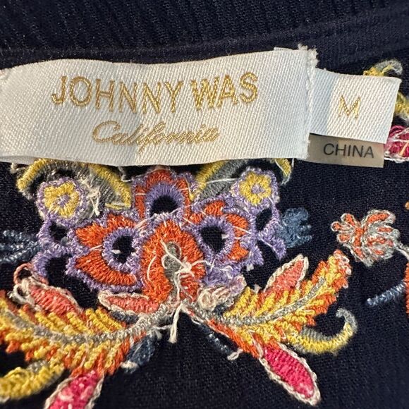 Johnny Was Embroidered Kaftan Kimono Maxi Dress Bohemian Navy Medium - Picture 10 of 11